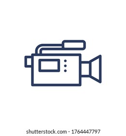 Video camera thin line icon. Camcorder, cam, footage isolated outline sign. Moviemaking, reportage, cameraman concept. Vector illustration symbol element for web design and apps