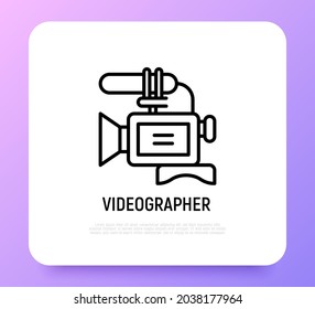 Video camera thin line icon. Modern vector illustration for videographer logo.