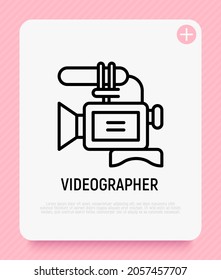 Video camera thin line icon. Modern vector illustration for videographer logo.