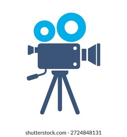 Video Icono de trípode de cámara Diseño de Vector plano azul Símbolo de película Símbolo de película Estudio de grabación Producción de elementos gráficos