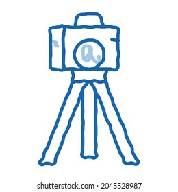 video camera with tripod sketch icon vector. Hand drawn blue doodle line art video camera with tripod sign. isolated symbol illustration