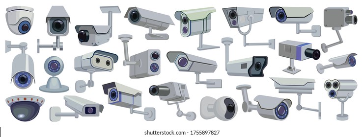 Video camera vector cartoon set icon. Vector illustration control of surveillance on white background . Isolated cartoon set icon video camera.