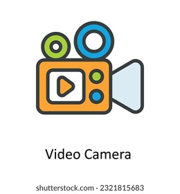 Video Camera  Vector  Fill outline Icon Design illustration. Multimedia Symbol on White background EPS 10 File