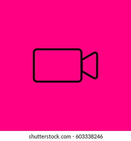 Video camera vector icon. Black icon on pink background