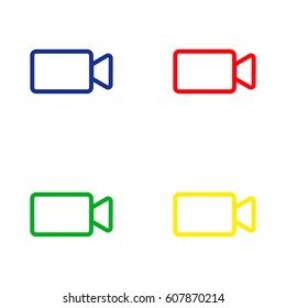 Video camera vector icon. Blue.Red. Green. Yellow.