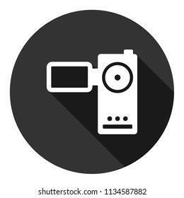 Video camera vector icon. REC icon. Vector sign. Grey background with shadow. 