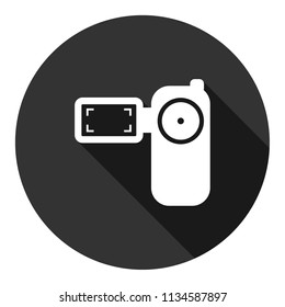 Video camera vector icon. REC icon. Vector sign. Grey background with shadow. 