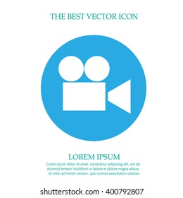 Video camera vector icon. Round movie simple isolated symbol logo sign.
