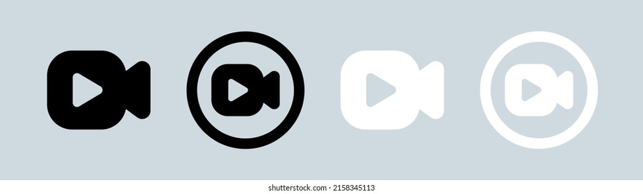 Video camera vector icon set in black and white colors. Movie symbol illustration.