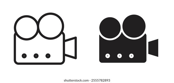 Video camera vector icon set in black color.