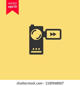 Video camera vector icon. Yellow background. EPS 10 vector sign.