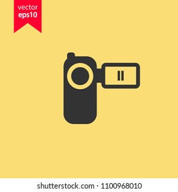 Video camera vector icon. Yellow background. EPS 10 vector sign.