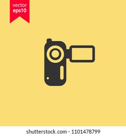 Video camera vector icon. Yellow background. EPS 10 vector sign.