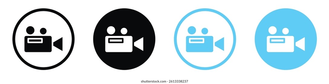 Video camera vector icons in black and blue colors