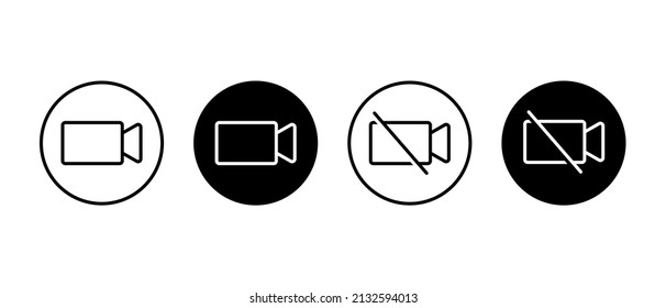 Video camera vector icons button set. Disabled camera symbol in a circle. Video calling