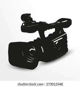 Video camera. Vector illustration. Black and white view.