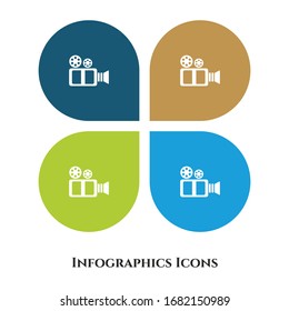Icono de Ilustración de vectores de cámara de vídeo para todos los propósitos. Aislado en 4 entornos diferentes.