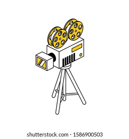 Video camera. Vector line, 3d stroke isometric, color web icon, new flat style. Creative illustration design, abstract idea for infographics.