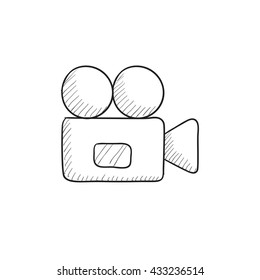 Video camera vector sketch icon isolated on background. Hand drawn Video camera icon. Video camera sketch icon for infographic, website or app.