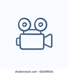 Video camera vector sketch icon isolated on background. Hand drawn Video camera icon. Video camera sketch icon for infographic, website or app.