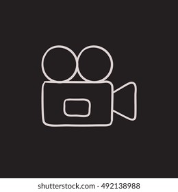 Video camera vector sketch icon isolated on background. Hand drawn Video camera icon. Video camera sketch icon for infographic, website or app.