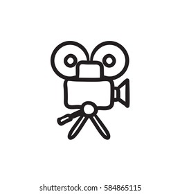 Video camera vector sketch icon isolated on background. Hand drawn Video camera icon. Video camera sketch icon for infographic, website or app.