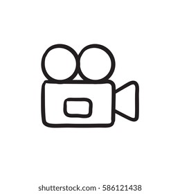 Video camera vector sketch icon isolated on background. Hand drawn Video camera icon. Video camera sketch icon for infographic, website or app.