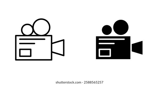 Video camera vectors icons set in filled and strokes on white background