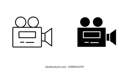 Video camera vectors icons set in filled and strokes on white background