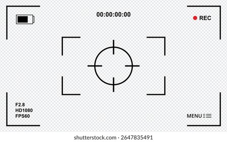 Video camera viewfinder frame. Camera recording screen template for overlay.Video recording screen. Photo camera viewfinders. Modern focusing screen. Vector illustration