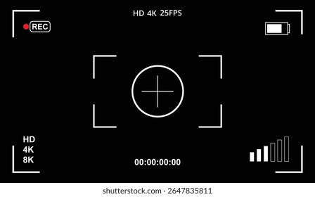 Video camera viewfinder frame. Camera recording screen template for overlay.Video recording screen. Photo camera viewfinders. Modern focusing screen. Vector illustration