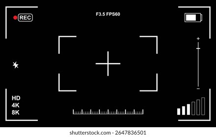 Video camera viewfinder frame. Camera recording screen template for overlay.Video recording screen. Photo camera viewfinders. Modern focusing screen. Vector illustration