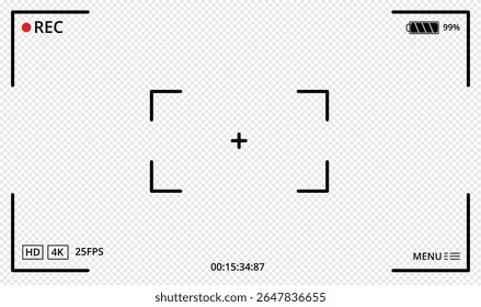 Video camera viewfinder frame. Camera recording screen template for overlay.Video recording screen. Photo camera viewfinders. Modern focusing screen. Vector illustration