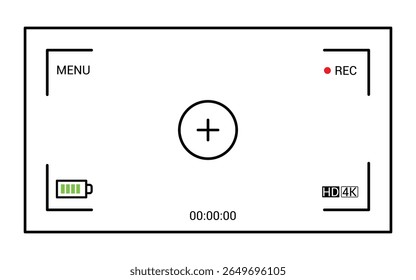 Video camera viewfinder frame. Camera recording screen template for overlay. Video finder or snap shoot frame camera, cinematic preview camera shooting vector illustration.