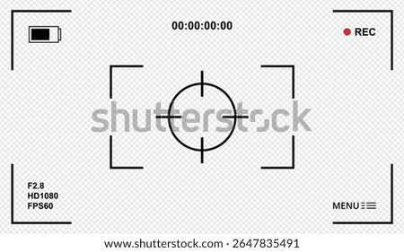 Video camera viewfinder frame. Camera recording screen template for overlay.Video recording screen. Photo camera viewfinders. Modern focusing screen. Vector illustration