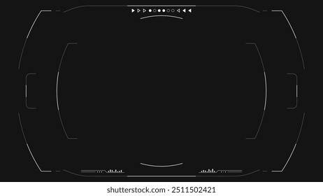 Video camera viewfinder overlay. 4K template for drone or futuristic cam rec. Camera frame vector template. White lines Ui on black background. Cyberspace UI frame for shoot images.