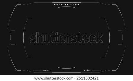 Video camera viewfinder overlay. 4K template for drone or futuristic cam rec. Camera frame vector template. White lines Ui on black background. Cyberspace UI frame for shoot images.