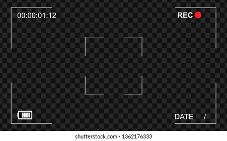 Video camera viewfinder overlay icon. Modern camera frame vector template .
