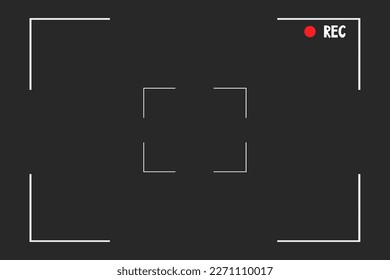 Videokamera-Sucher-Overlay-Vorlage, Schnittstelle auf dunklem Hintergrund. Foto-Fokussierbildschirm. Aufnahme- oder Schnappschuss-Digitalkamera, Videoaufnahme