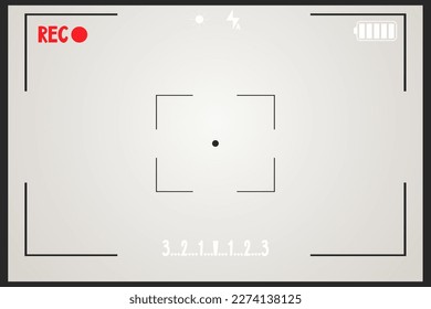 Video camera viewfinder overlay template, interface. Photo focus screen. Recording or snapshot digital display cam, capture videography