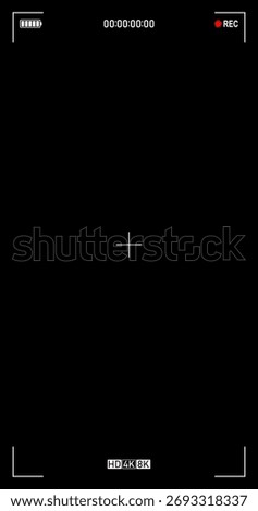 Video camera viewfinder recording frame vector overlay black screen interface template HUD display REC icon elements Vector Design