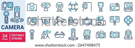Video Camera web line icon set. CCTV camera. VR, film cameras. drone.