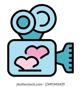 Video camera wedding icon outline vector. Event service. Ceremony party color flat