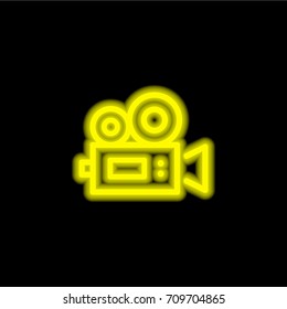 Video camera yellow glowing neon ui ux icon. Glowing sign logo vector