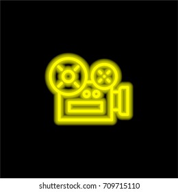 Video camera yellow glowing neon ui ux icon. Glowing sign logo vector
