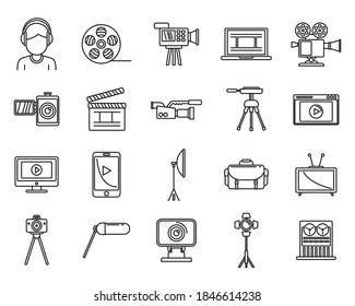 Video cameraman icons set. Outline set of video cameraman vector icons for web design isolated on white background