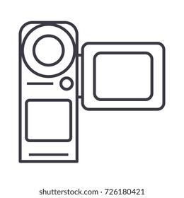 video camera,movie making vector line icon, sign, illustration on background, editable strokes