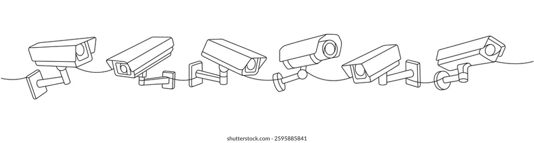 Video cameras one line continuous drawing. External CCTV cameras. Vector illustration.