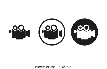 Video cameras set icon. Movie, film, record, shoot, creative occupation, hobby, producer, director, cinema, series, watch, spectators. Art concept. Vector line icon for Business and Advertising.