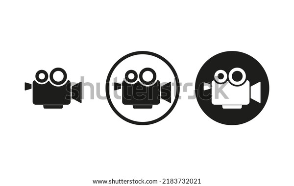 Video cameras set icon. Movie, film, record,\
shoot, creative occupation, hobby, producer, director, cinema,\
series, watch, spectators. Art concept. Vector line icon for\
Business and\
Advertising.